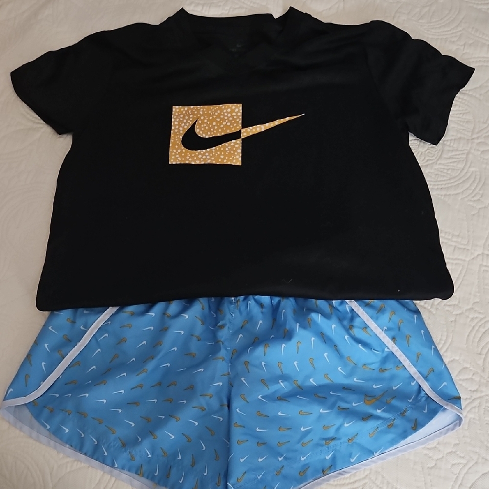 Nike Black Tee and Light Blue Shorts Combo